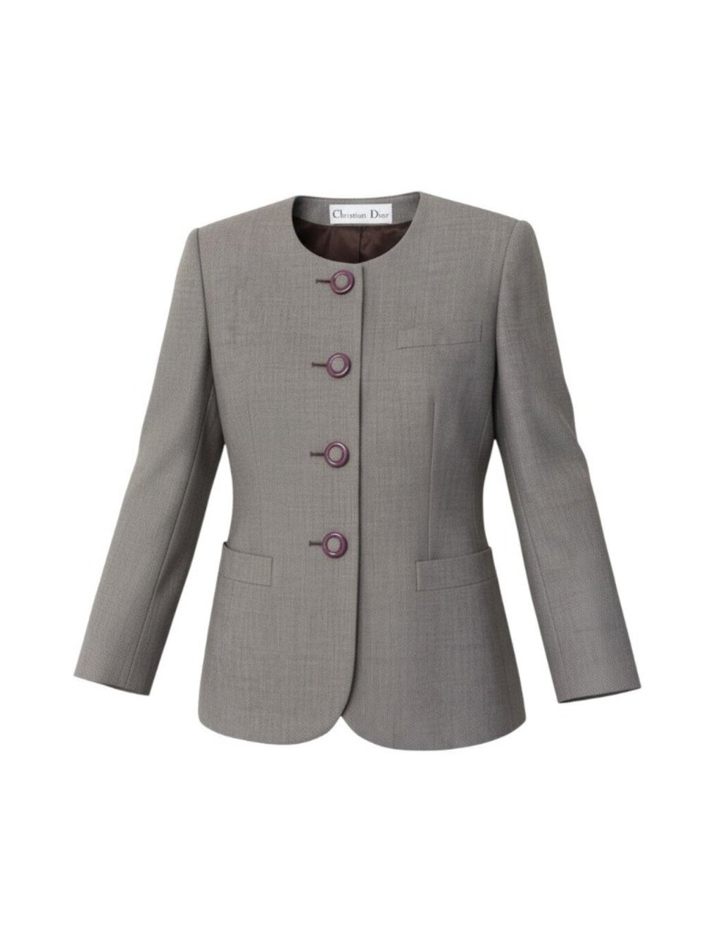 Dior Collarless Jacket Wool Category Buttons Brown